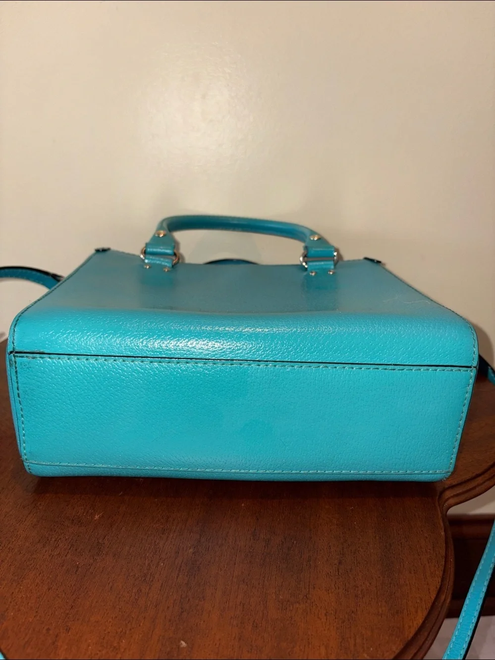 kate spade crossbody bag  satchel  Leather turquoise 3 compartment  gold tone